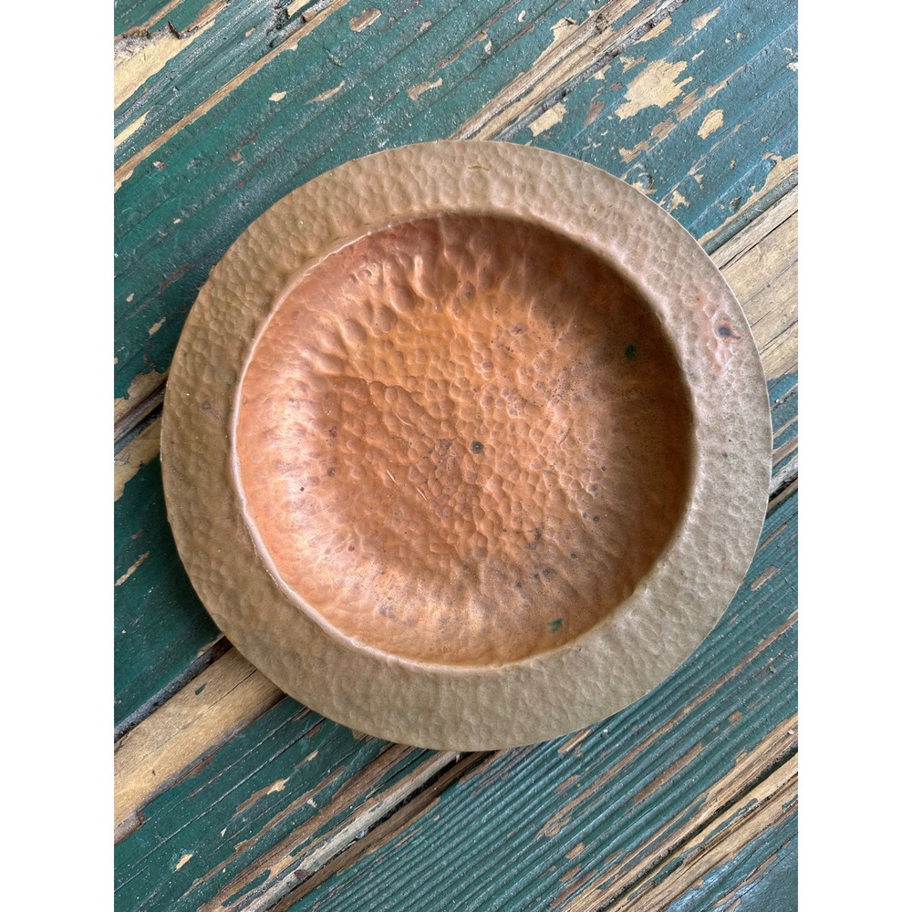 Vintage Hand Hammered Copper Bowl Rustic Decorative Catchall Wide Rim 8.5 Inch